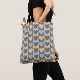 Bolso De Tela Patrón de corazones de Tan amarillo azul retro