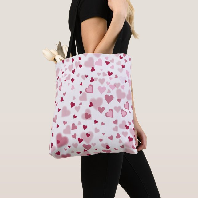 Bolso De Tela Patrón de Corazones Encantadores Rosa (Detalle)