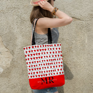 Bolso De Tela Patrón de corazones estilizado a mano Personalizad
