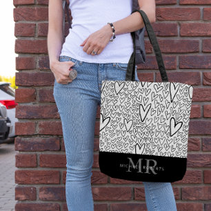 Bolso De Tela Patrón de corazones estilizado a mano Personalizad