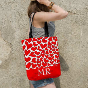 Bolso De Tela Patrón de corazones estilizado a mano Personalizad