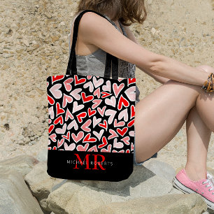 Bolso De Tela Patrón de corazones estilizado a mano Personalizad