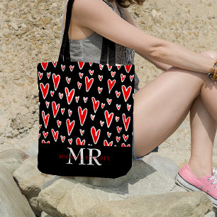 Bolso De Tela Patrón de corazones estilizado a mano Personalizad