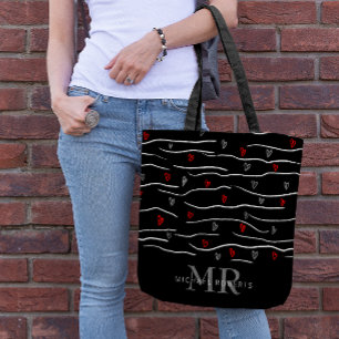 Bolso De Tela Patrón de corazones estilizado a mano Personalizad