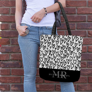 Bolso De Tela Patrón de corazones estilizado a mano Personalizad
