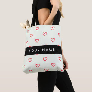 Bolso De Tela Patrón de corazones rojos, amor, tu nombre, person