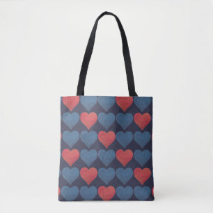 Bolso De Tela Patrón de Corazones Rojos y Azules