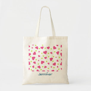 Bolso De Tela Patrón de corazones tumultuosos verde y rosa