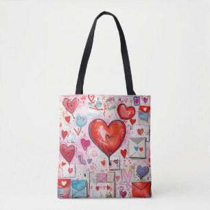 Bolso De Tela Patrón de corazones y letras de amor caprichosos