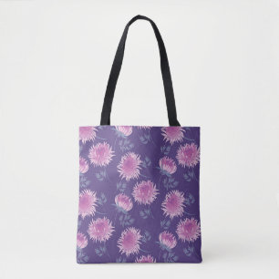 Bolso De Tela Patrón de cosecha violeta de crisantemo flor
