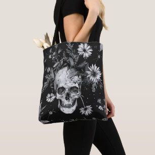 Bolso De Tela Patrón de cráneo botánico gótico de Halloween
