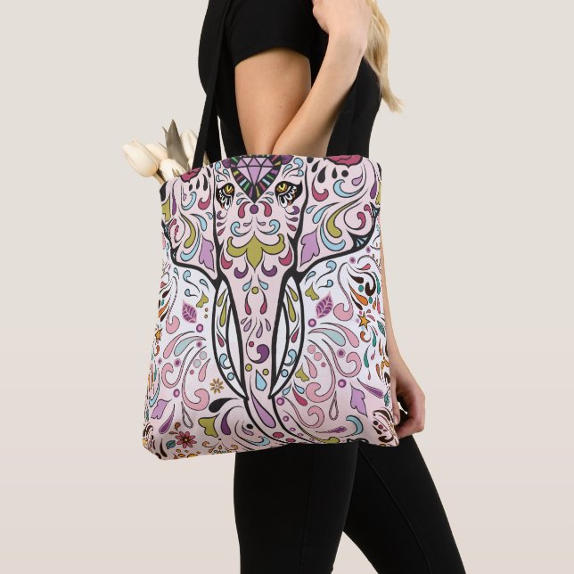 Bolso De Tela Patrón de cráneo de azúcar en India para elefantes (Detalle)