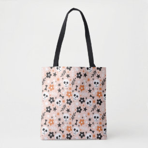 Bolso De Tela Patrón de cráneo de flor