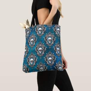 Bolso De Tela Patrón de cráneo gótico en azul