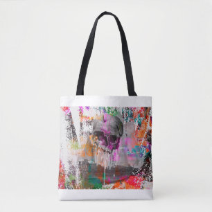 Bolso De Tela patrón de cráneo. los efectos coloridos son abstra