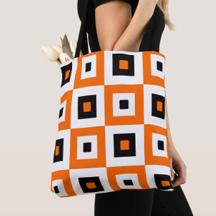 Bolso De Tela Patrón de Cuadrados a Cuadros Naranja Negro Blanco