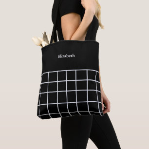 Bolso De Tela Patrón de cuadrícula negra blanca