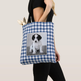 Bolso De Tela Patrón de cuadro gingham azul blanco personalizado