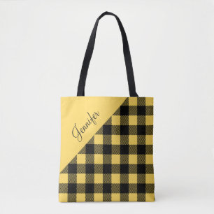 Bolso De Tela Patrón de cuadros amarillos moderno personalizado