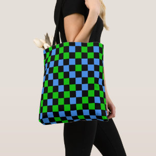 Bolso De Tela Patrón de cuadros azules, verdes y negros
