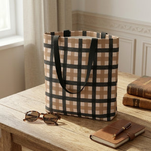 Bolso De Tela Patrón de cuadros clásico marrón y negro texturiza