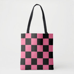 Bolso De Tela Patrón de Cuadros de Verificación Rosa y Negro