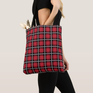 Bolso De Tela Patrón de cuadros escoceses rojo oscuro y negro