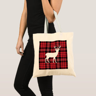 Bolso De Tela Patrón de cuadros escoceses rojos sobre fondo blan