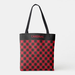 Bolso De Tela Patrón de cuadros negro rojo chic y caligrafía