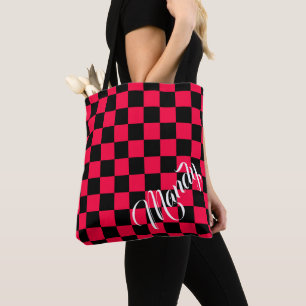 Bolso De Tela Patrón de cuadros negro y rosa americano