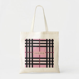 Bolso De Tela Patrón de Cuadros Negro y Rosa Fuerte Personalizad