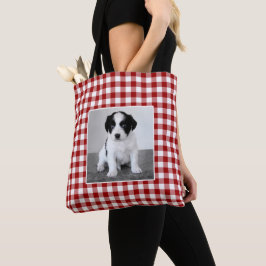 Bolso De Tela Patrón de cuadros rojos y blancos con foto persona