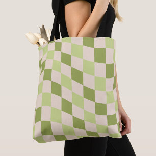 Bolso De Tela Patrón de cuadros verdes retro elegante y de moda
