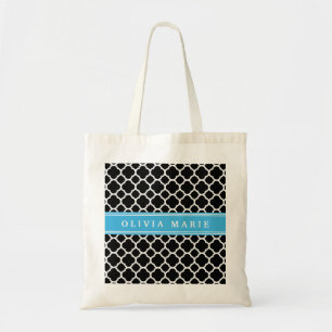Bolso De Tela Patrón de cuatrefoil azul negro personalizado