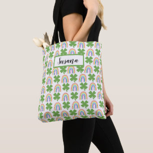 Bolso De Tela Patrón de cuatro hojas y arcos de lluvia