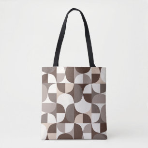Bolso De Tela Patrón de curvas geométricas retro - Terra Brown
