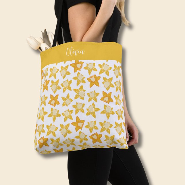 Bolso De Tela Patrón de Daffodil de primavera (Daffodil spring floral personalized tote bag)