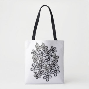 Bolso De Tela Patrón de Daisies en flor blanca y negra
