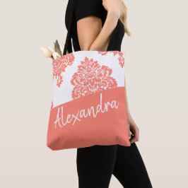 Bolso De Tela Patrón de Damasco blanco coral Personalizado moder