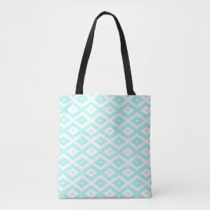 Bolso De Tela Patrón de diamante blanco y turquesa