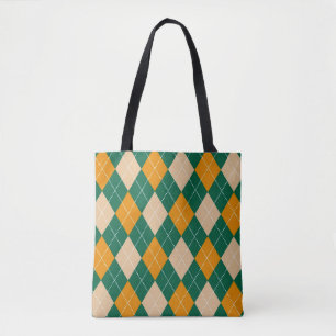 Bolso De Tela Patrón de diamante retro verde beige mostaza argyl