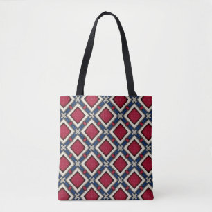 Bolso De Tela Patrón de Diamante Rojo Blanco y Azul