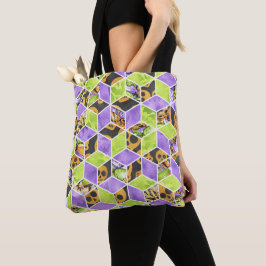 BOLSO DE TELA PATRÓN DE DIAMANTE VERDE DE NARANJA NEGRO PURPLE