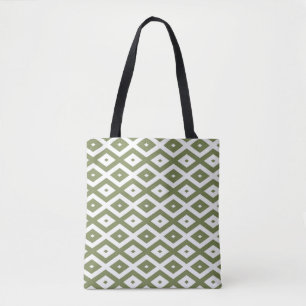 Bolso De Tela Patrón de diamante verde oliva y blanco