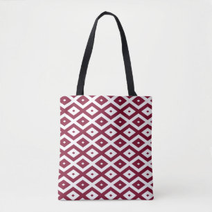 Bolso De Tela Patrón de diamantes de Borgoña y blanco