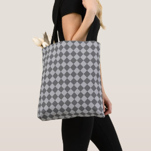 Bolso De Tela Patrón de diamantes de combinación gris de Shirley