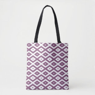 Bolso De Tela Patrón de diamantes malva y blanco