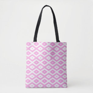Bolso De Tela Patrón de diamantes rosa y blanco