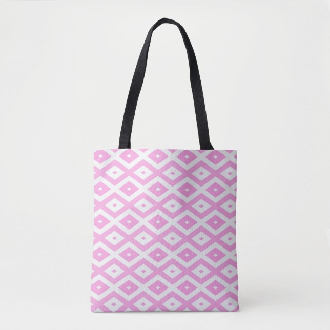 Bolso De Tela Patrón de diamantes rosa y blanco (Anverso)