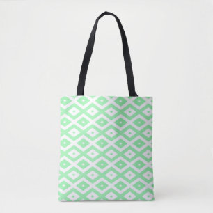 Bolso De Tela Patrón de diamantes verde y blanco